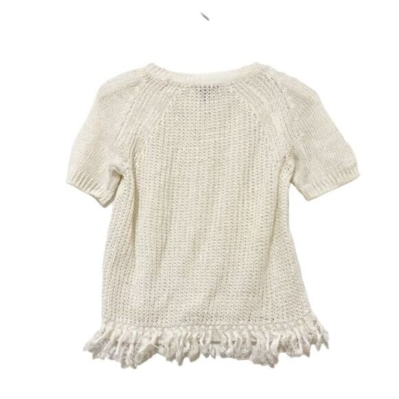 J.Crew linen short sleeve sweater with fringe hem, size XXS, off white, ecru - Picture 2 of 6